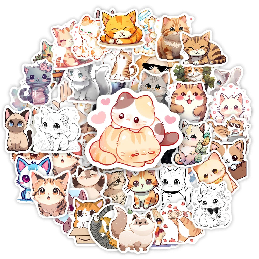 50 pcs Cute/Kawaii Cat Stickers - V4