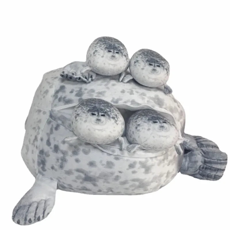 Chubby Seal Plush Pillow Toys 40cm - 2 Styles(Just Pillow Or Pillow with 4 children Plushies)