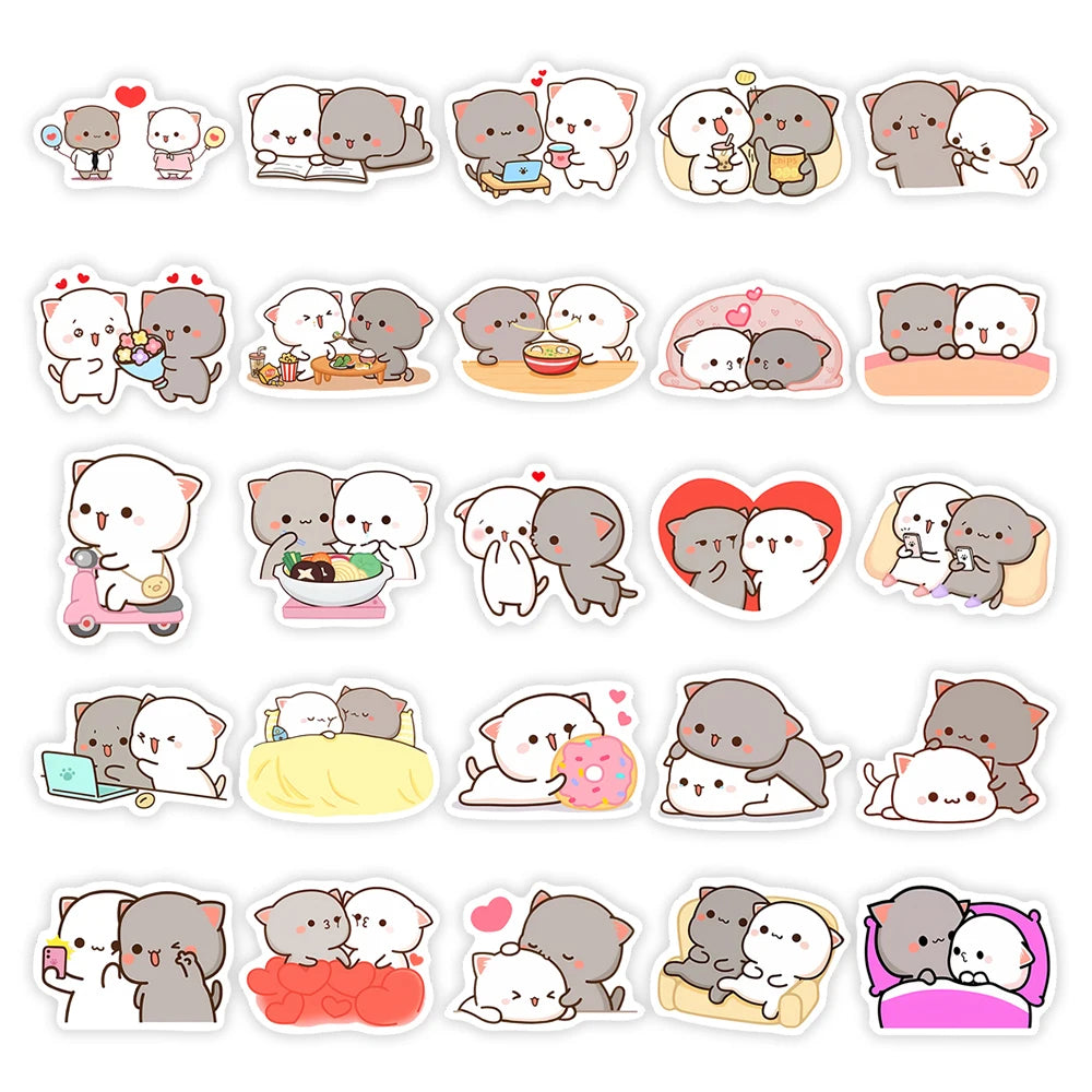 50 pcs Cute/Kawaii White And Grey Cat Stickers