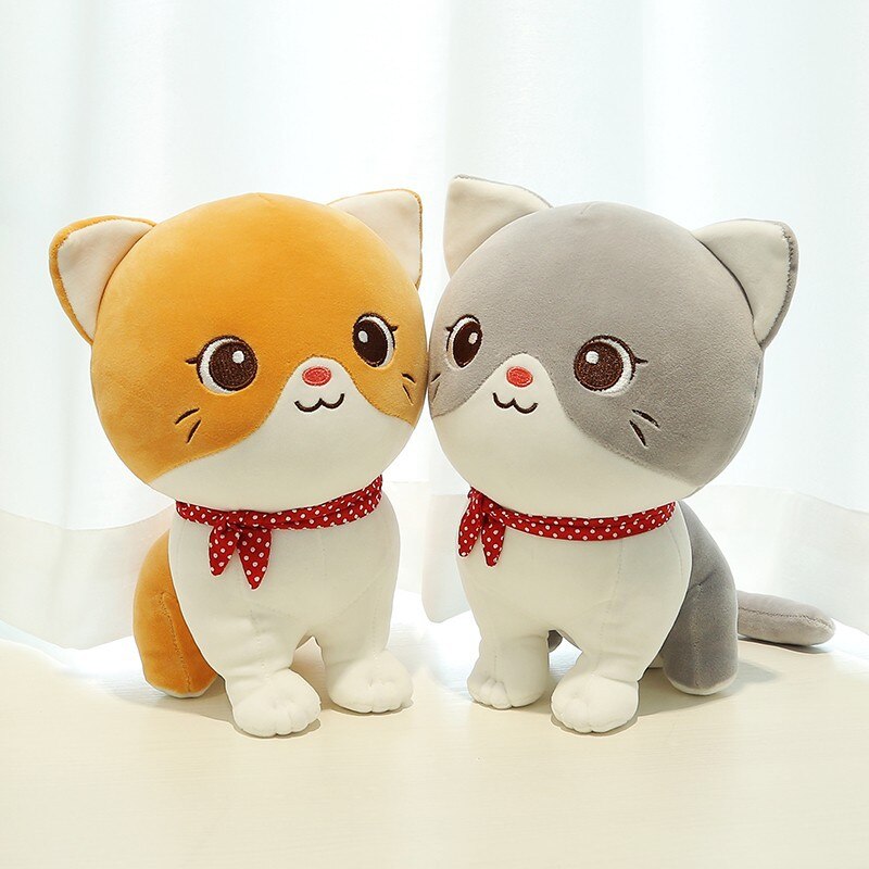 Cute Cat Plush Toys 24cm - White/Grey/Yellow Black