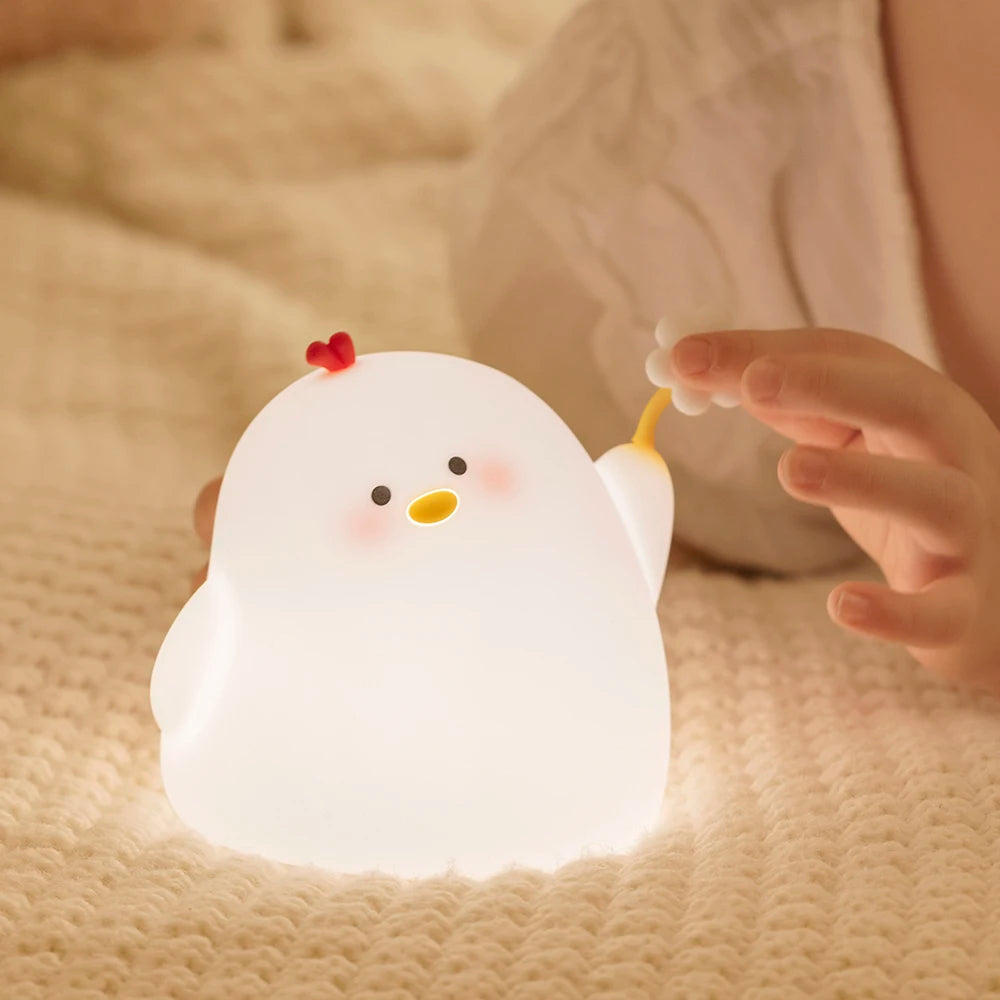 LED Night Light Chicken With Flower Silicone Lamp