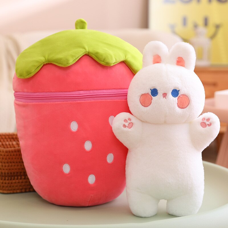 Cute Pig/Bunny In Carrot/Strawberry Bag Plush Toys 30/40/60/80cm