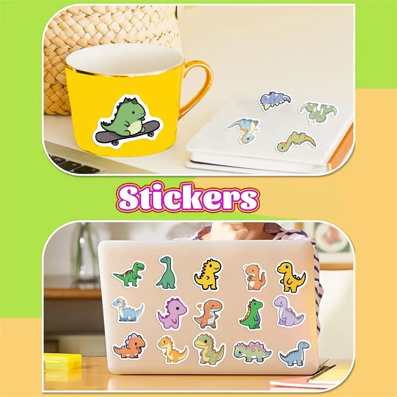 100 pcs Cute/Kawaii Small Dinosaur Stickers