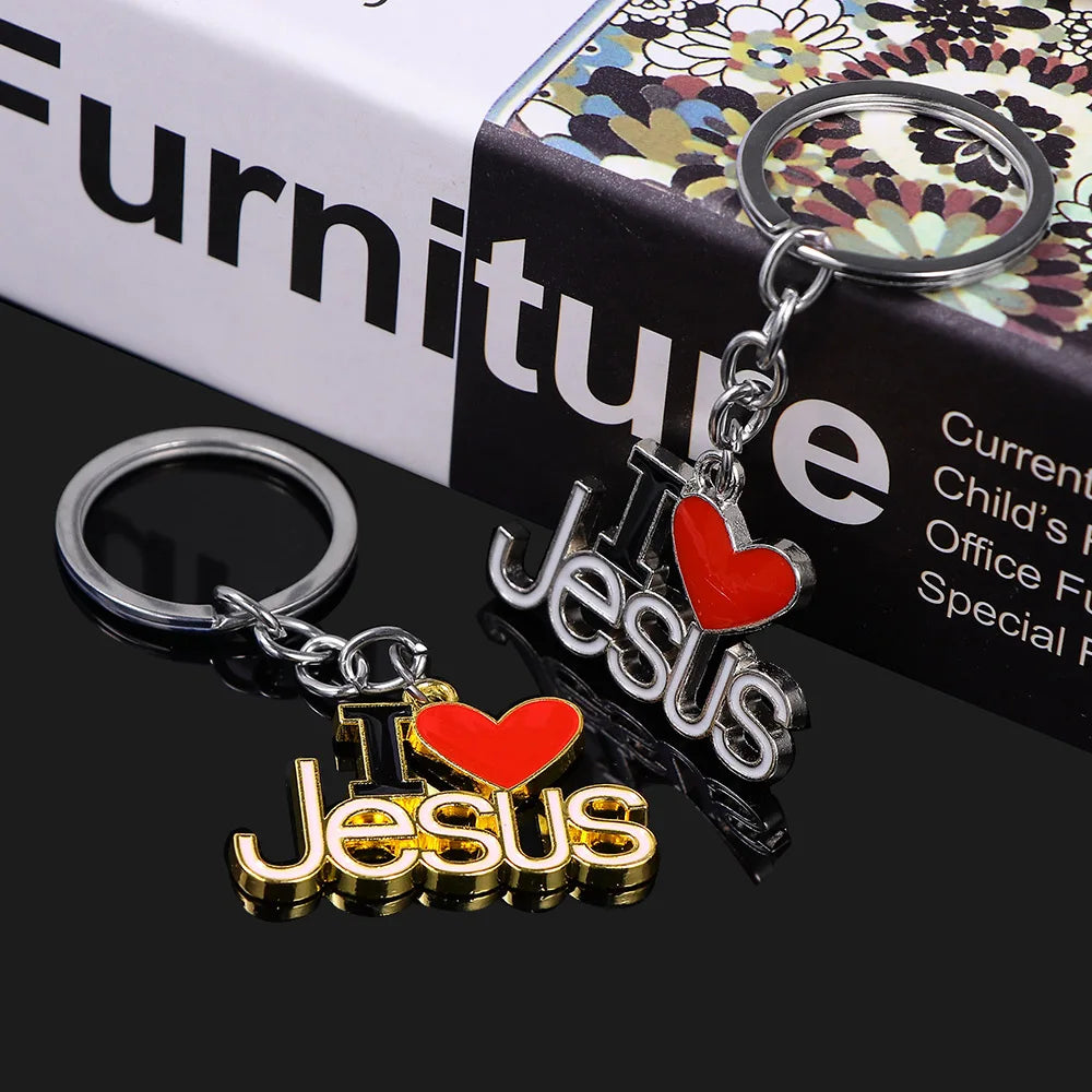 Keychain With  I Love Jesus Letter - Silver/Gold