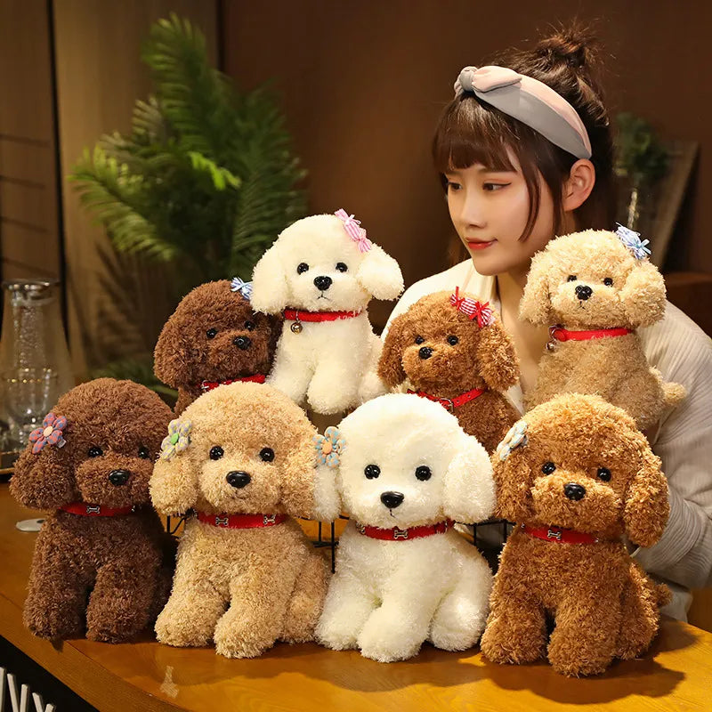 Cute Teddy Dog With/Without Hair Clip Plush Toys 22/28cm (Brown/White/Khaki ) - 6 Styles