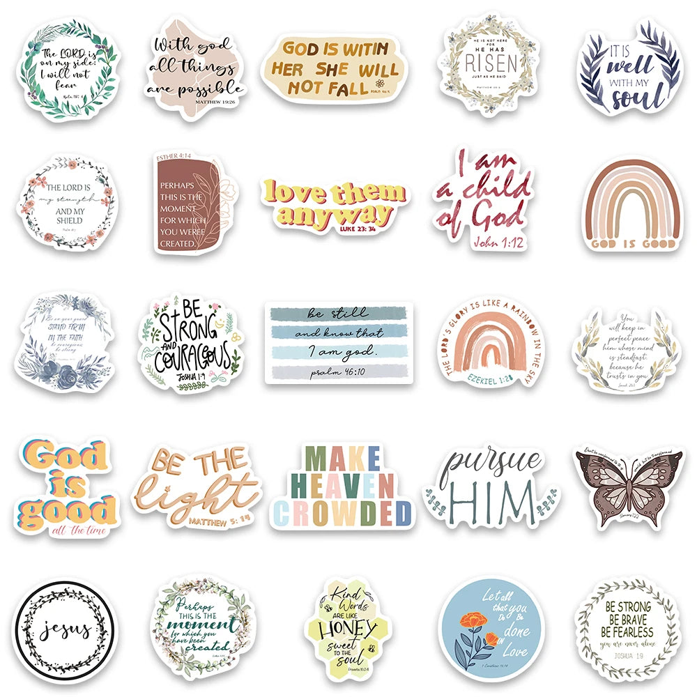 50 pcs Stickers (Bible Verse/Religious/Christian) Texts - V2