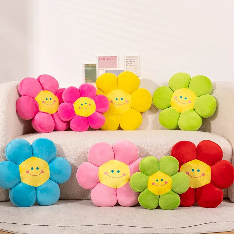 Smiley Flower Pillow Plush Toys 35x35/45x45cm - Pink/Yellow/Blue/Green/Red