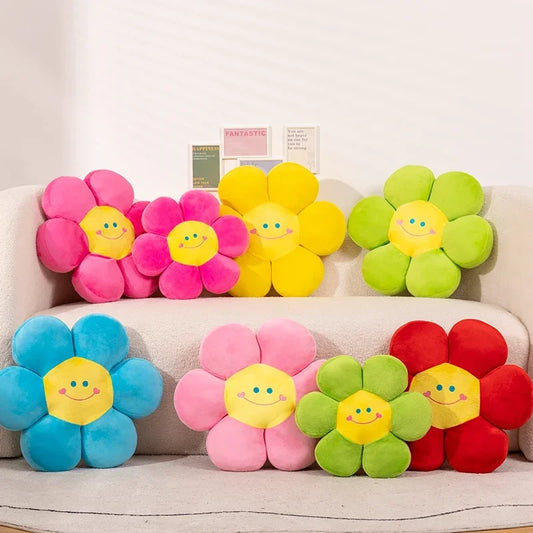 Smiley Flower Pillow Plush Toys 35x35/45x45cm - Pink/Yellow/Blue/Green/Red