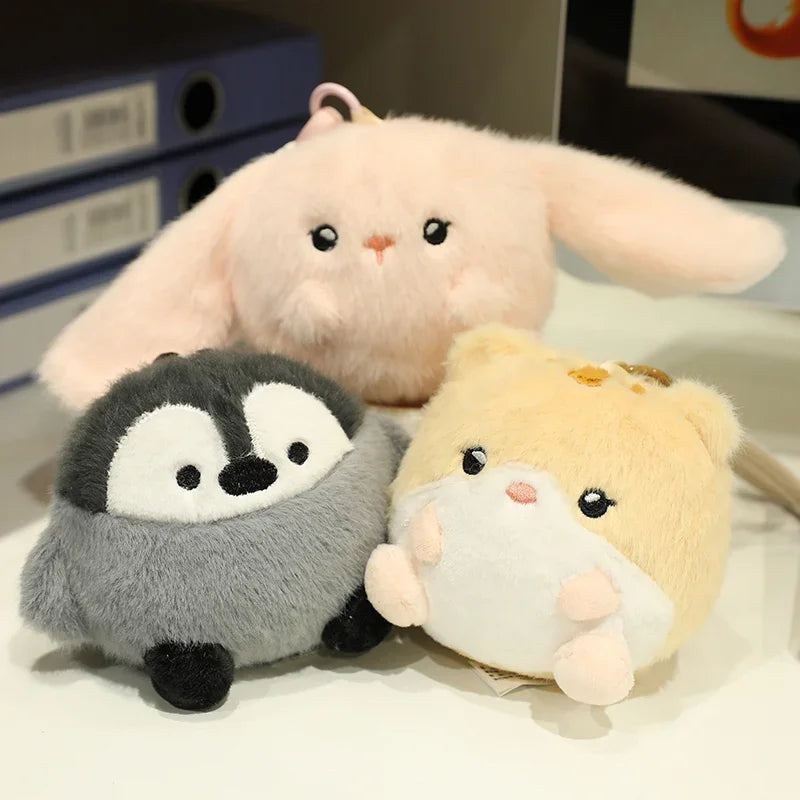 Cute Ball Shaped Animal Plush Keychain - Cat/Rabbit/Seal/Penguin/Cow/Elephant/Bee/Bird/Hamster