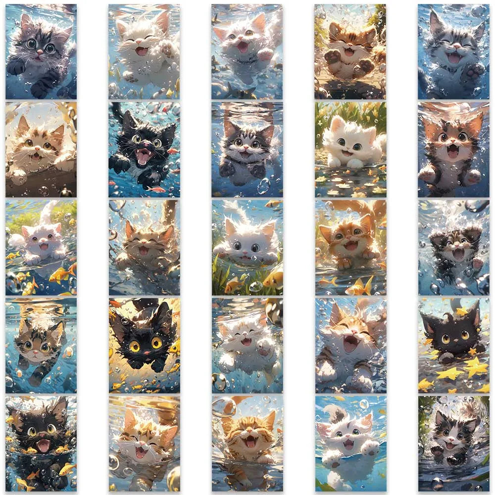 50 pcs Cute/Kawaii Swimming Cat Stickers