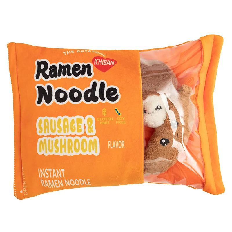 Ramen and Noodle Bag With 6 pieces of Minis Plush Toys 45x35cm - Blue/Orange