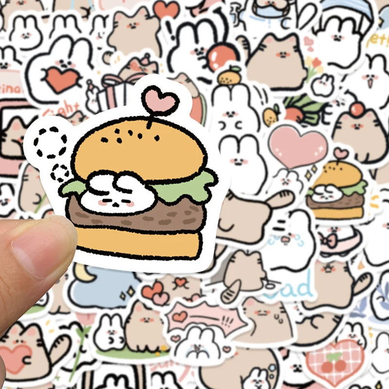 60 pcs Cute/Kawaii White Bunny/Rabbit and Cat Stickers