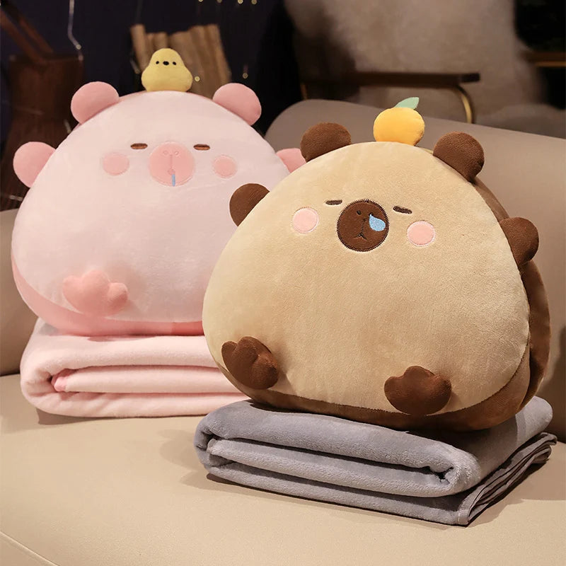 Cute Capybara Hand Warmer Pillow Plush Toys With/Without Blanket -Orange/Pink/Brown