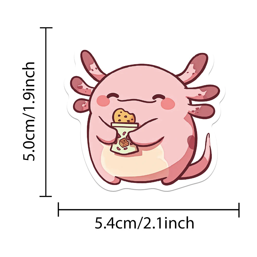 50 pcs Cute/Kawaii Pink Axolotl Stickers - V2