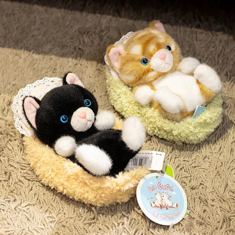 Cute Cat (Kitten) With Bed Plush Toys 18cm - 4 Styles