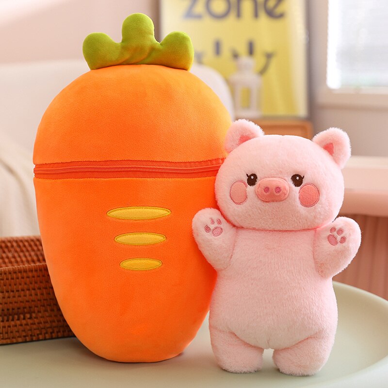 Cute Pig/Bunny In Carrot/Strawberry Bag Plush Toys 30/40/60/80cm