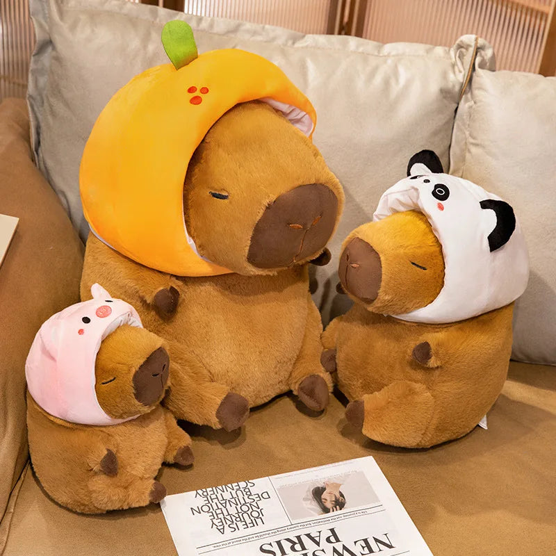 Cute Capybara With Animal/Fruit Hat Plush Toys 25/35/45cm - 4 Styles