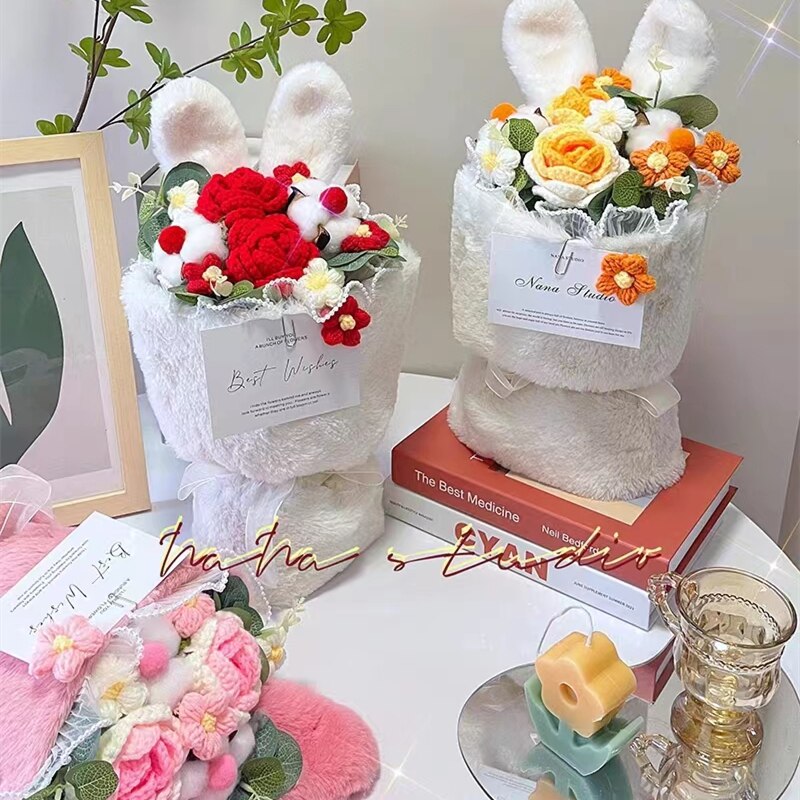 Cotton Rope Handmade Flower With Rabbit Ears Bouquets -4 Styles