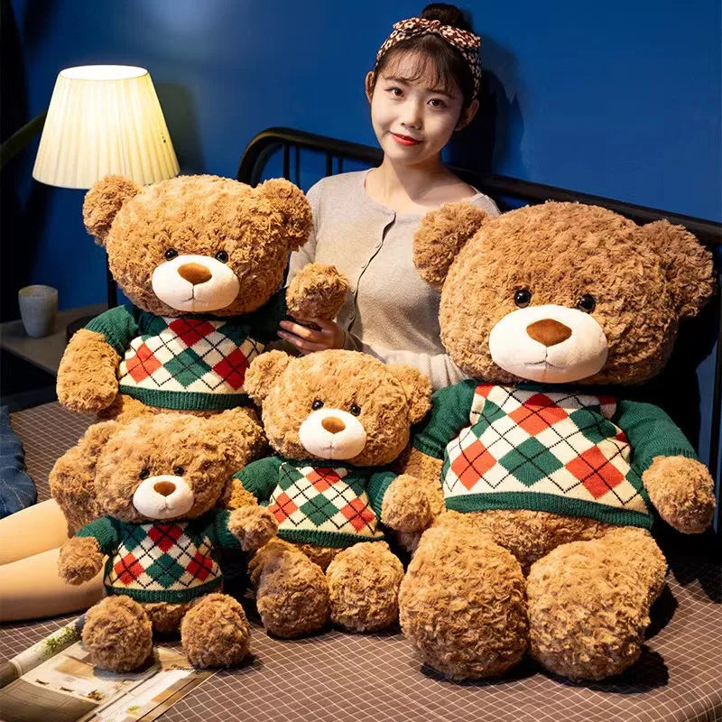 Cute Brown Teddy Bear With Sweater Plush toys 45/55cm - Red/Green