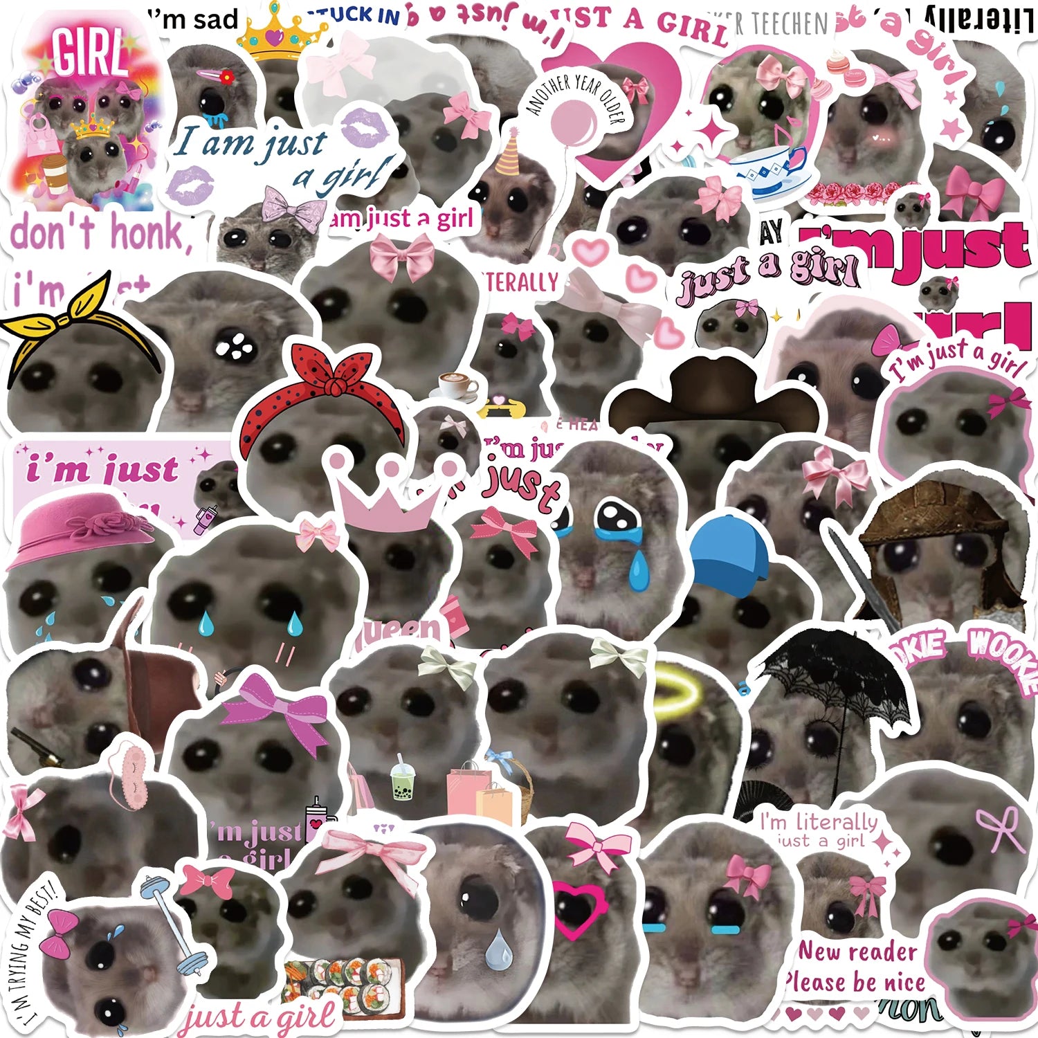 56 pcs Cute/Kawaii Sad Hamster Stickers