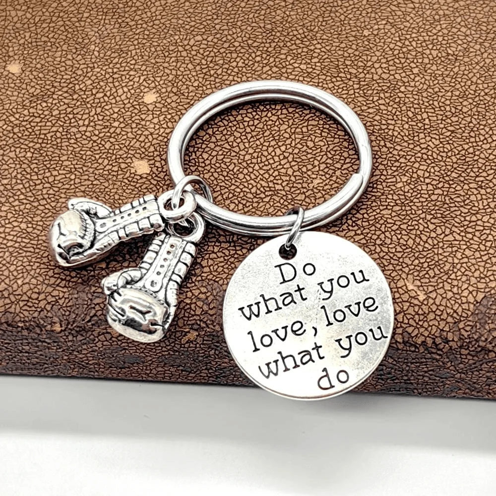 Keychain With The Positive Message ("Never never give up!"/"Be stronger than the storm"/"Do what you love, love what you do") With Boxing Gloves - 3 Styles