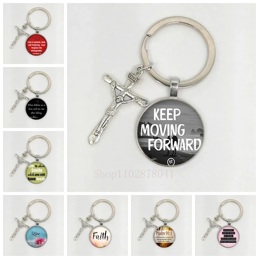 Keychain With The Bible Verse/Inspirational Message And Cross- 10 Styles