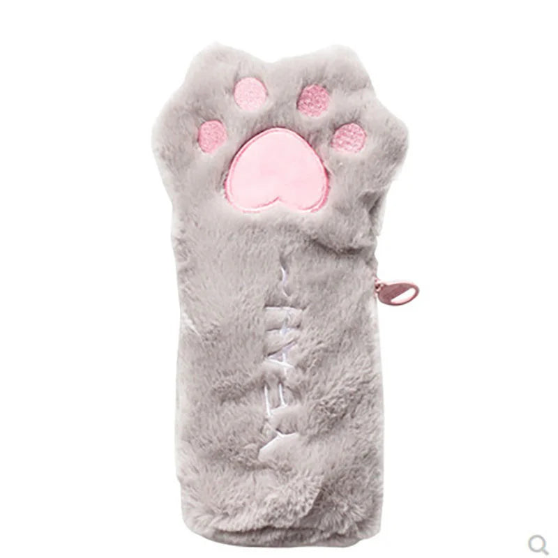 Cute Cat Paw Pencil Plush Bag (Pink/Grey/Brown) - 4 Styles