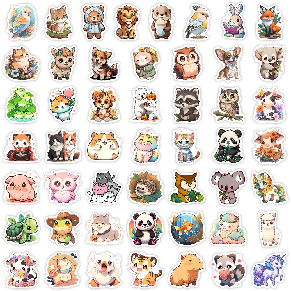 50 pcs Cute/Kawaii Animal Stickers - V2