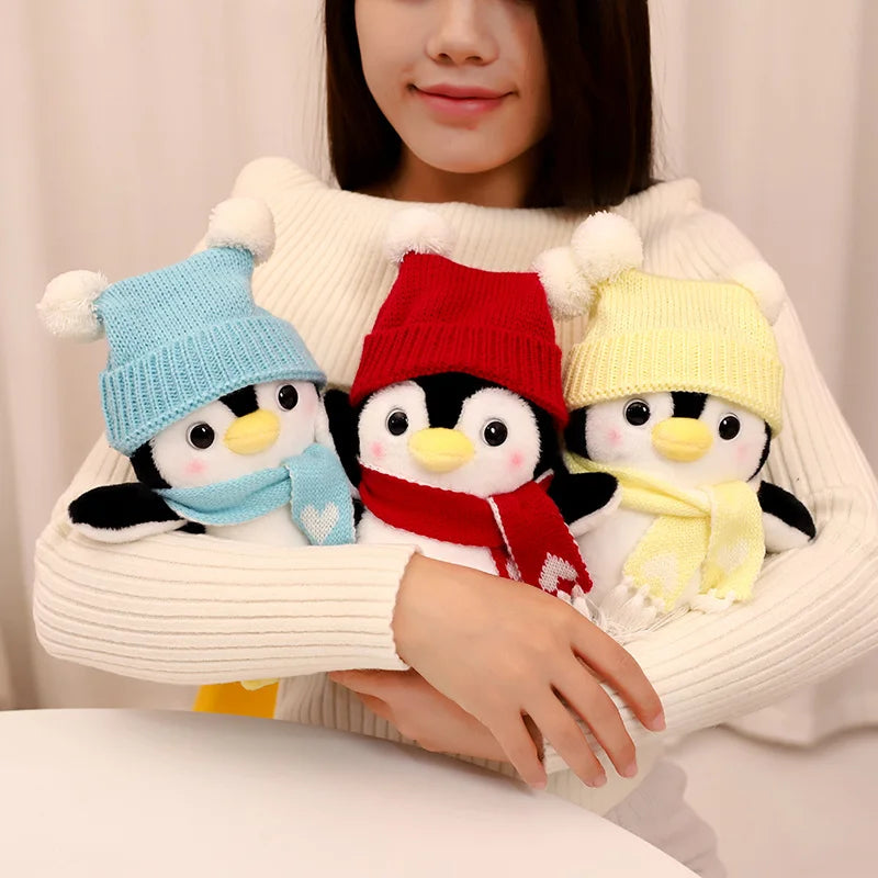 Cute Penguin With Hat And Scarf Plush Toys 25/35cm - Red/Blue/Yellow