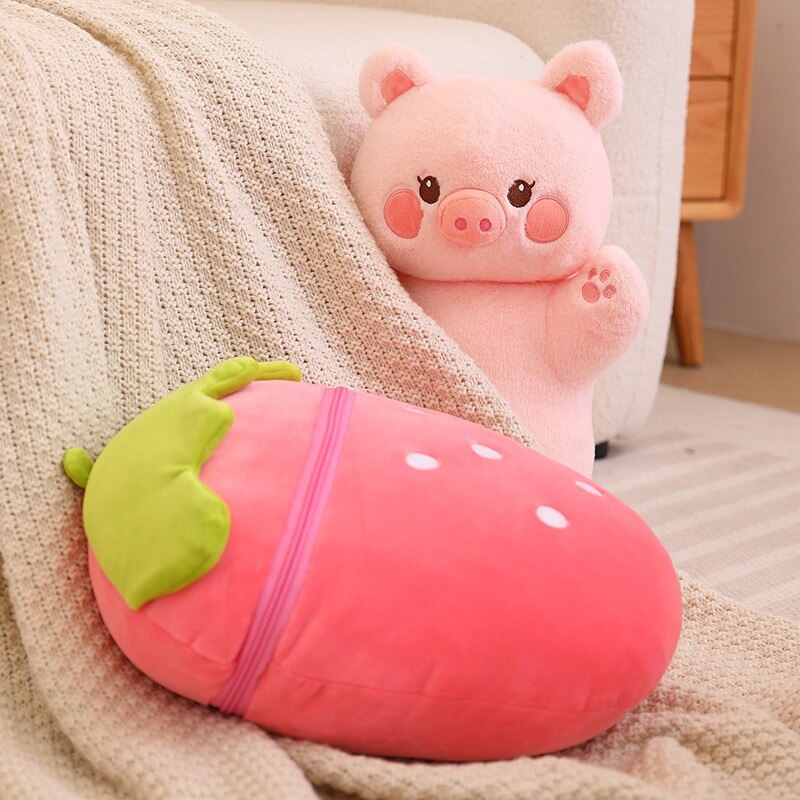 Cute Pig/Bunny In Carrot/Strawberry Bag Plush Toys 30/40/60/80cm