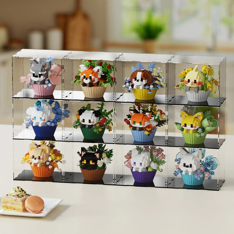 Cute Animal With Flower Cupcake Set Mini Building Blocks - 12 Styles