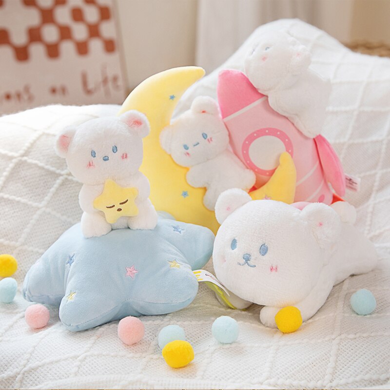 Cute White Bear With Star/Moon/Rocket Plush Toys - 4 Styles