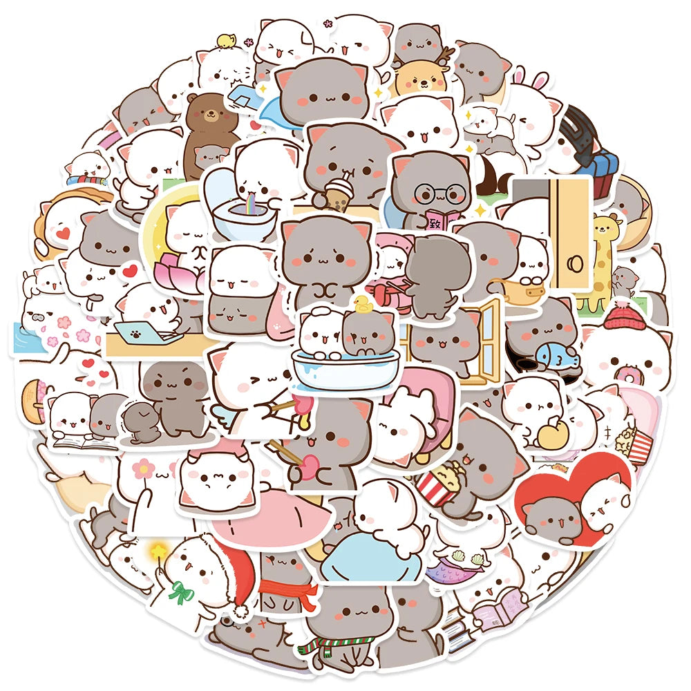 60 pcs Cute/Kawaii White And Grey Cat Stickers