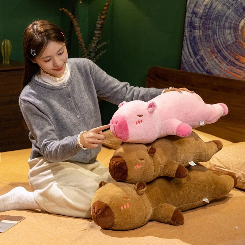 Cute Lying Pink/Brown Capybara Plush Pillow Toys 60/80cm