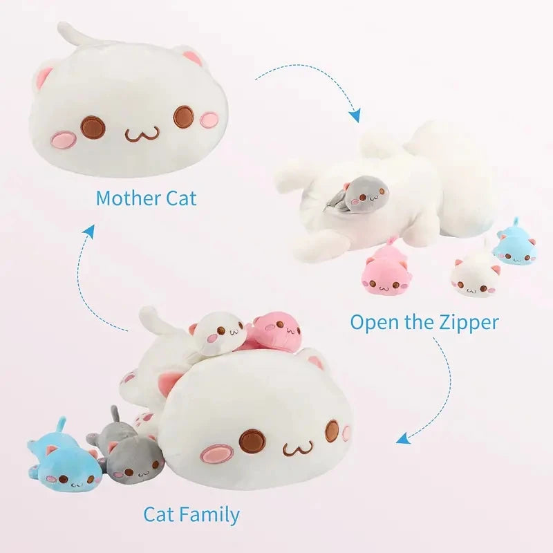 Cute Cat Mother With 4 Babies Plush Toys