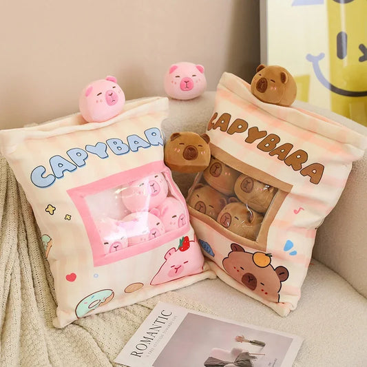 A Bag of 6 pcs Capybara Mini Plushies Pillow Plush Toys 35X45cm - Pink/Brown