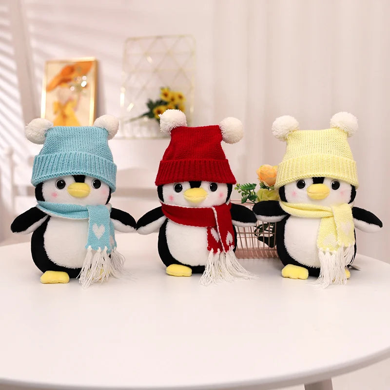 Cute Penguin With Hat And Scarf Plush Toys 25/35cm - Red/Blue/Yellow