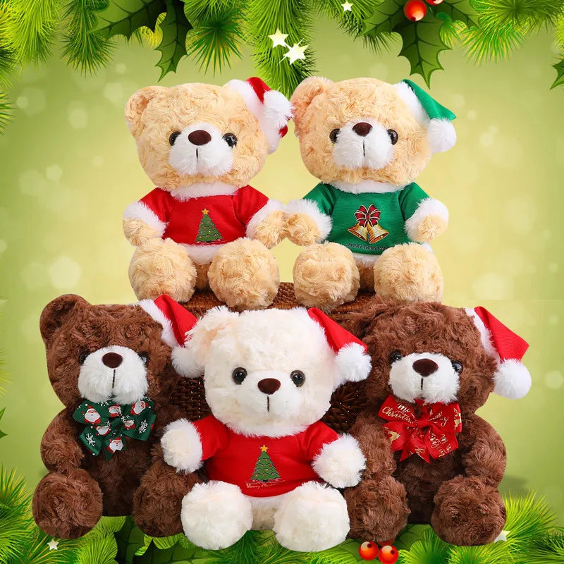 Teddy Bear With Christmas Hat And T-Shirt/Bow Plush Toys 20cm - 18 Styles