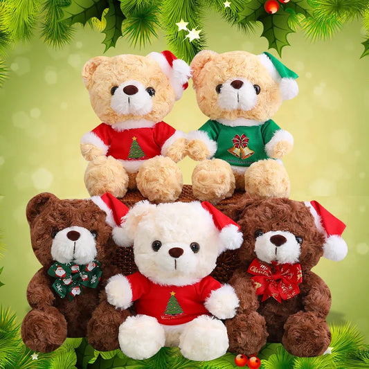 Teddy Bear With Christmas Hat And T-Shirt/Bow Plush Toys 20cm - 18 Styles