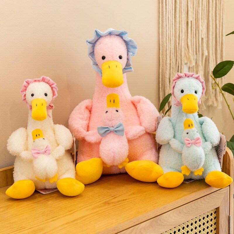 Mummy Duck Holding The Duckling Plush Toys 25/35cm 2pcs - White/Brown/Grey/Blue/Pink