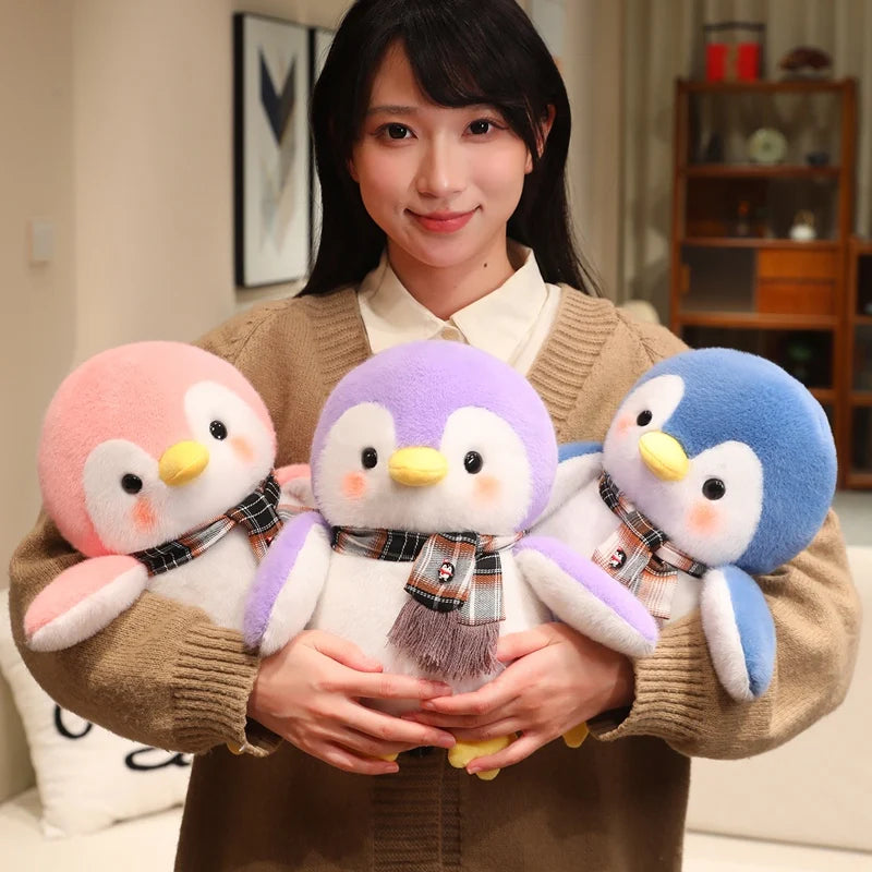 Cute Penguin With Cloth/Scarf Plush Toys 22/30cm - Grey/Pink/Blue/Purple