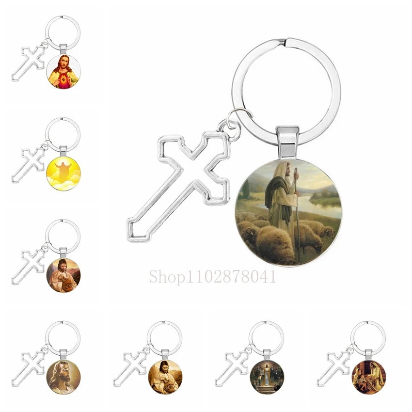 Keychain With The Jesus Image And Cross - 9 Choices