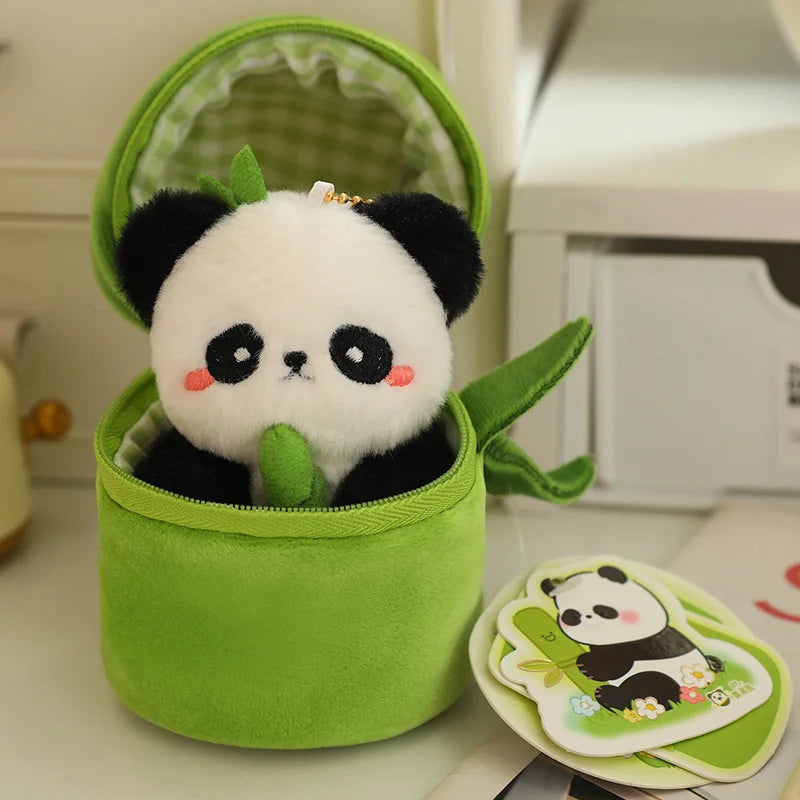 Cute Panda In Bamboo Plush Keychains 10cm