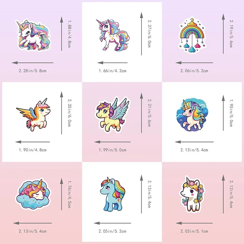 50 pcs Cute/Kawaii Unicorn Stickers - 2 Styles