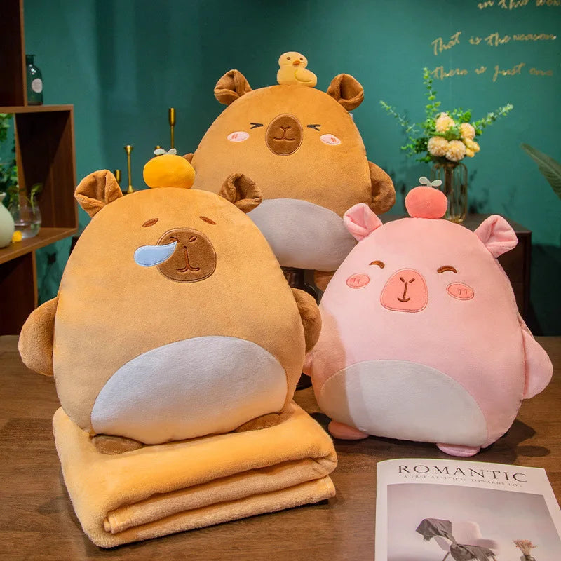 Cute Capybara Hand Warmer Pillow Plush Toys With Blanket - 3 Styles