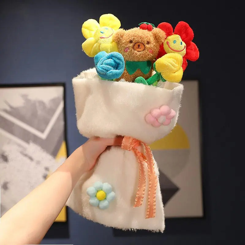 Animal(Bear/Rabbit/Pig/Duck) With Flower Plush Bouquet-  6 Styles With/Without Box and light