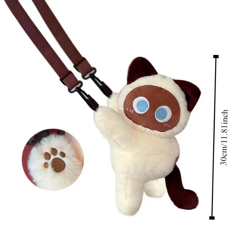 Cute Cat Plush Shoulder/Crossbody Bag 30cm - Black/White