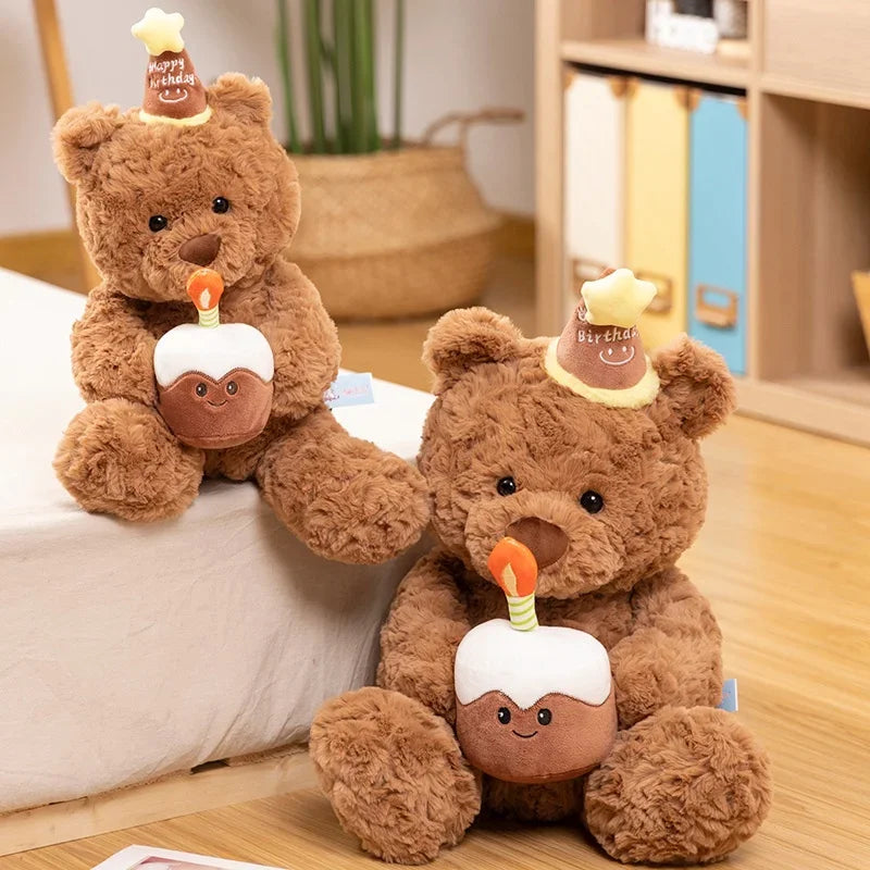 Cute Teddy Bear With Happy Birthday Hat And Cake Plush Toys 40/50cm