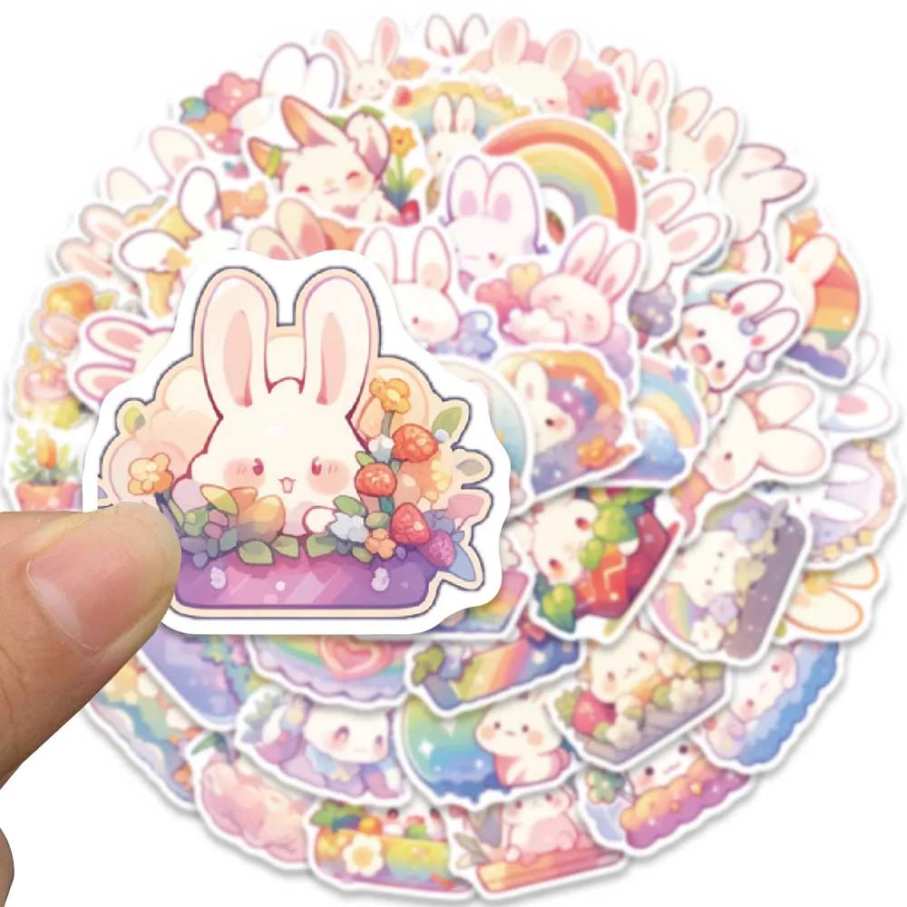 50 pcs Cute/Kawaii Rainbow Bunny/Rabbit Stickers