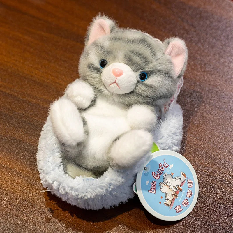 Cute Cat (Kitten) With Bed Plush Toys 18cm -  4 Styles